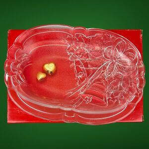 NIB MIKASA Vintage Crystal Holiday Bells Plate Serving Decor Dish 10 1/4"